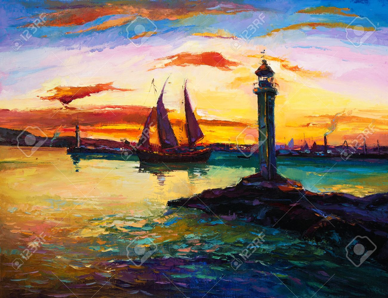船と海の風景(油彩画)